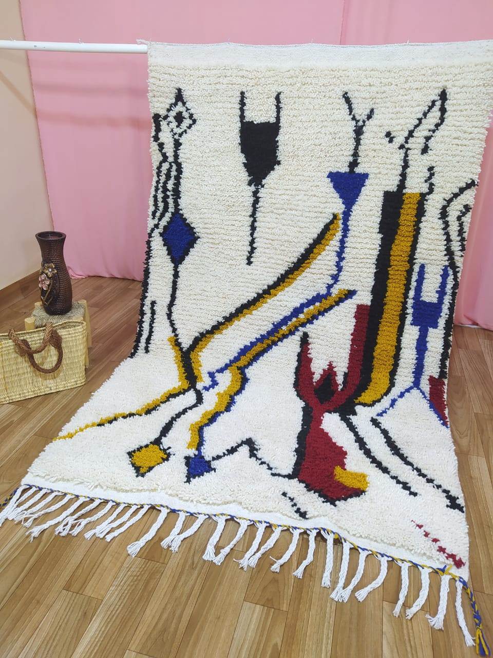 boujad rug, Moroccan multicolor rug, beni ourain pink